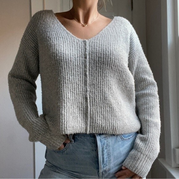 BP. Knit grey sweater v neck cropped fall ribbed women's size XS oversized - Picture 2 of 7